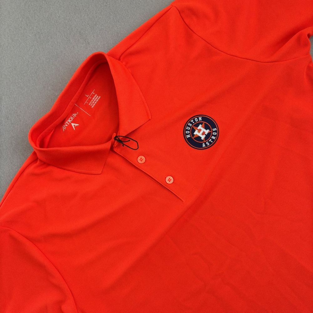 Antigua Houston Astros MLB Polo Shirt Mens Large Orange Short Sleeve Pique Knit